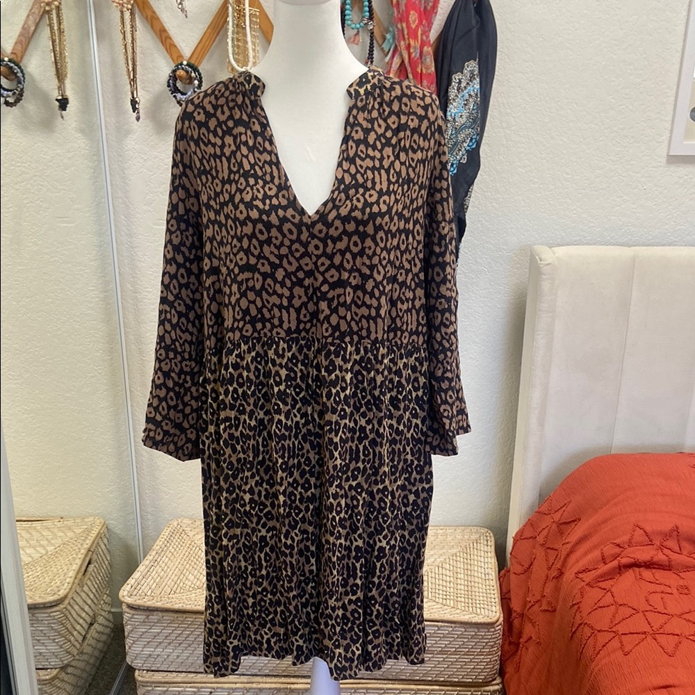 Anthropologie-Maeve Leopard Print V-Neck Dress